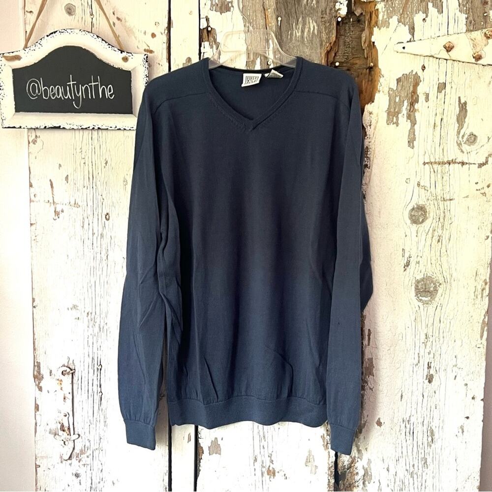 MENS Field Gear FG 100% Merino Wool Blue V Neck Sweater Office Casual FLAW SZ L